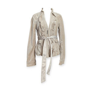 WHBM Beige Velvet Belted Jacket Size 00
